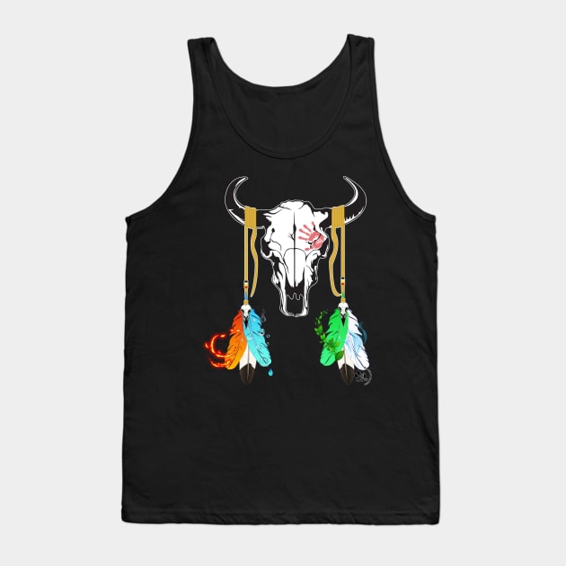 Bison Skull n' Elemental Feathers Tank Top by Sean Damien